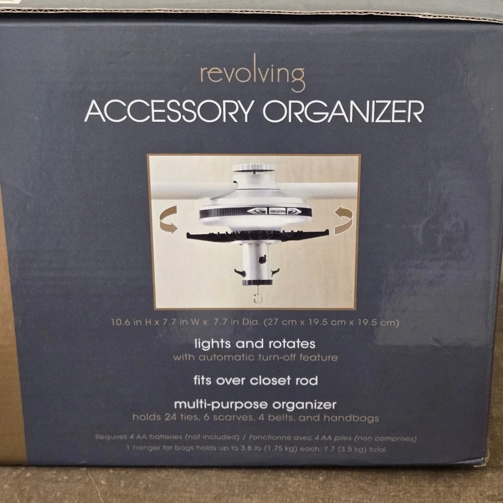 Revolving Accessory Organizer Rotating Closet Tie Scarf Belt Rack with Lights